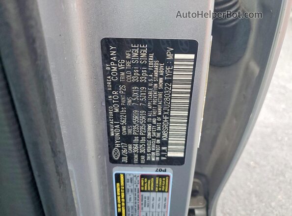 KM8SRDHFXJU280322 2018 HYUNDAI SANTA Silver Панорамний вид салону 360°