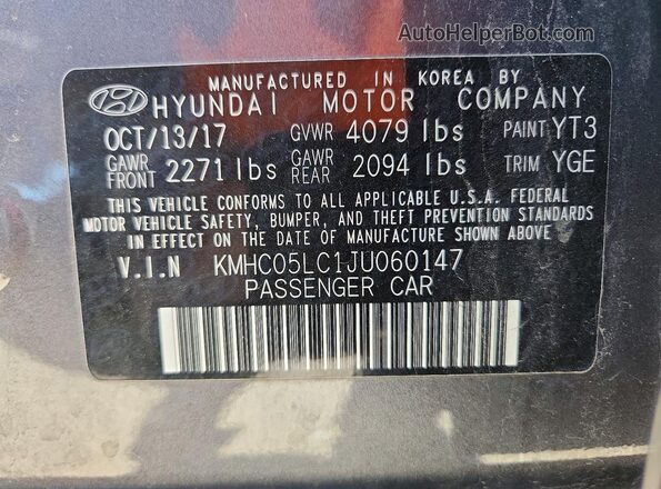 KMHC05LC1JU060147 2018 HYUNDAI IONIQ Серый Вид подкапотного пространства