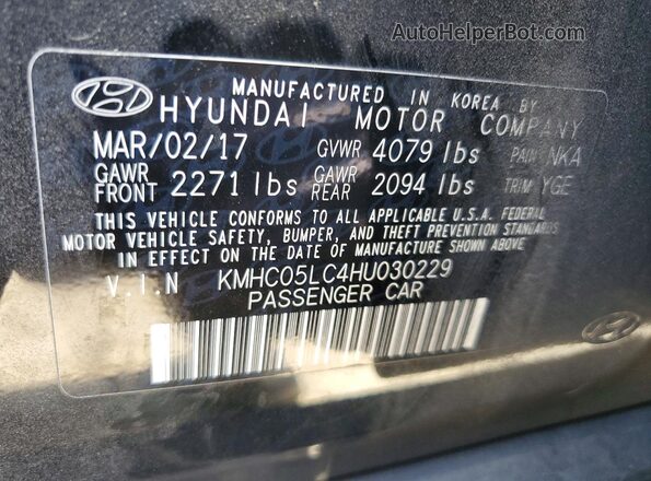 KMHC05LC4HU030229 2017 HYUNDAI IONIQ Black VIN կոդի պիտակի տեսք