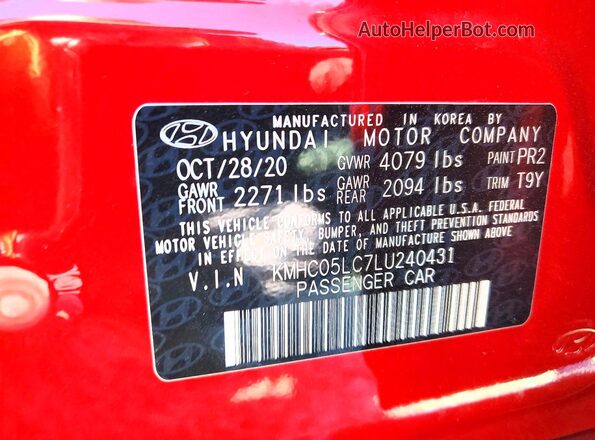 KMHC05LC7LU240431 2020 HYUNDAI IONIQ Burgundy Engine compartment view