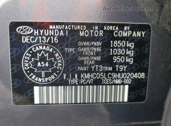 KMHC05LC9HU020408 2017 HYUNDAI IONIQ Gray Vista del compartimento del motor
