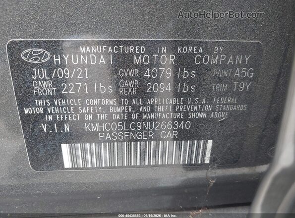 KMHC05LC9NU266340 2022 HYUNDAI IONIQ HYBRID Gray Вид підкапотного простору