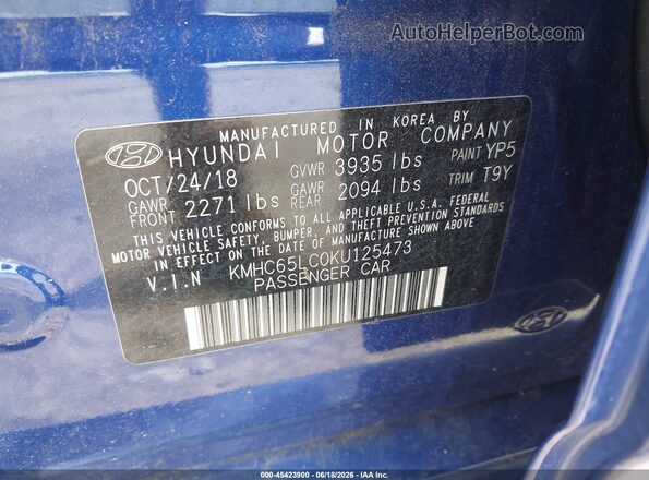 KMHC65LC0KU125473 2019 HYUNDAI IONIQ HYBRID Blue ძრავის განყოფილების ხედი