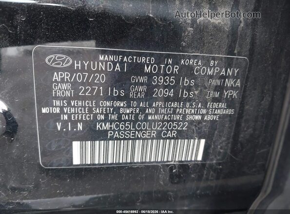 KMHC65LC0LU220522 2020 HYUNDAI IONIQ HYBRID Black Vista del compartimento del motor