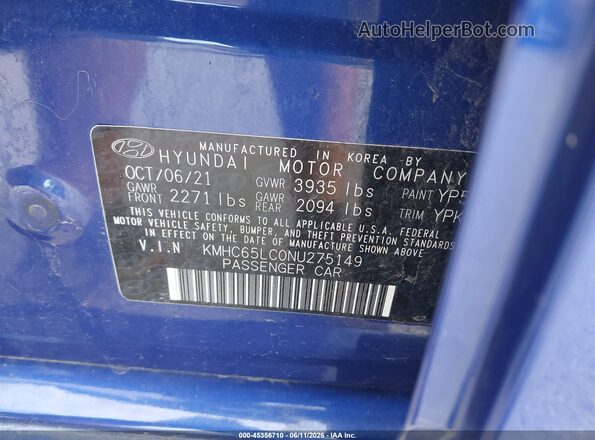 KMHC65LC0NU275149 2022 HYUNDAI IONIQ HYBRID Blue Vista del compartimento del motor