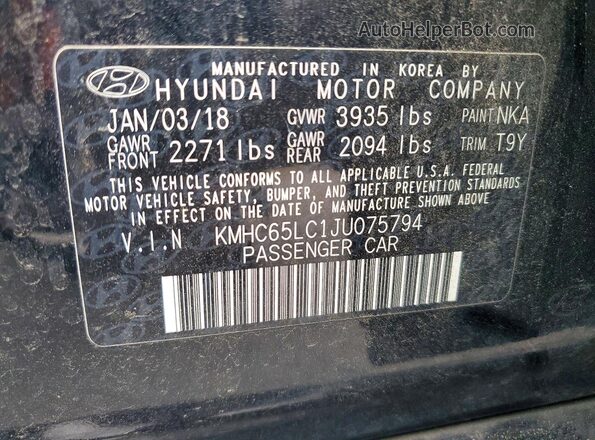 KMHC65LC1JU075794 2018 HYUNDAI IONIQ Black Vista del compartimento del motor