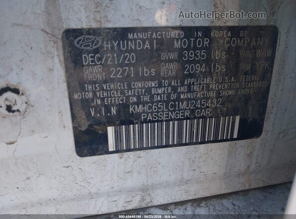 KMHC65LC1MU245432 2021 HYUNDAI IONIQ HYBRID White Շարժիչի բաժամունքի տեսք