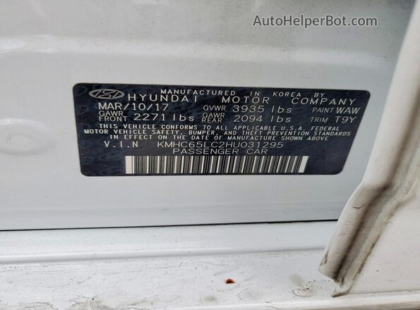 KMHC65LC2HU031295 2017 HYUNDAI IONIQ White Vista de la etiqueta del VIN