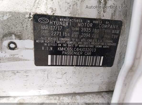 KMHC65LC4HU032013 2017 HYUNDAI IONIQ HYBRID Белый Вид подкапотного пространства