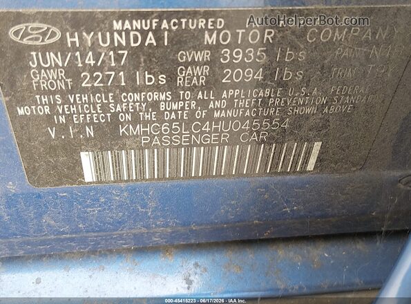 KMHC65LC4HU045554 2017 HYUNDAI IONIQ HYBRID Синий Вид подкапотного пространства