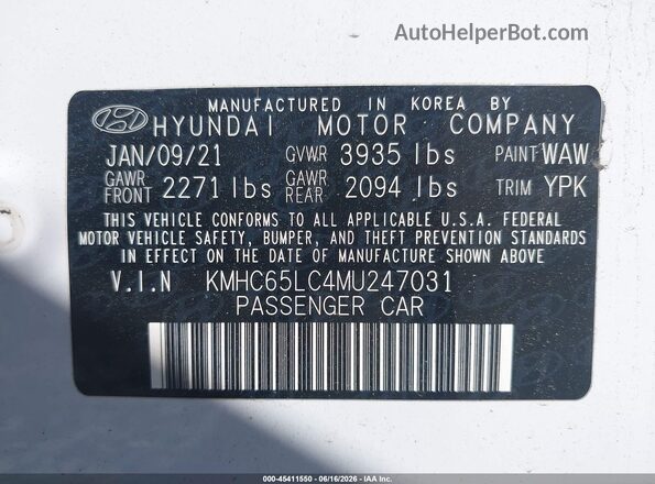 KMHC65LC4MU247031 2021 HYUNDAI IONIQ HYBRID White Widok komory silnika