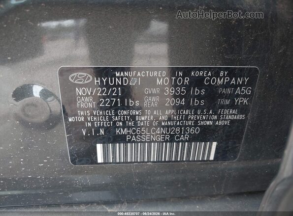 KMHC65LC4NU281360 2022 HYUNDAI IONIQ HYBRID Blue ძრავის განყოფილების ხედი