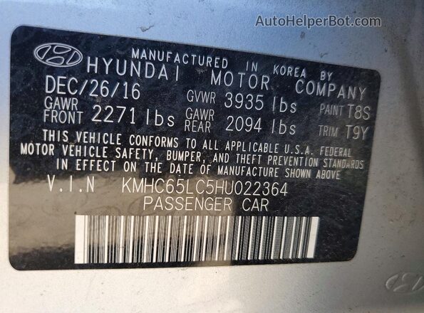 KMHC65LC5HU022364 2017 HYUNDAI IONIQ Silver Вид наклейки з VIN-кодом