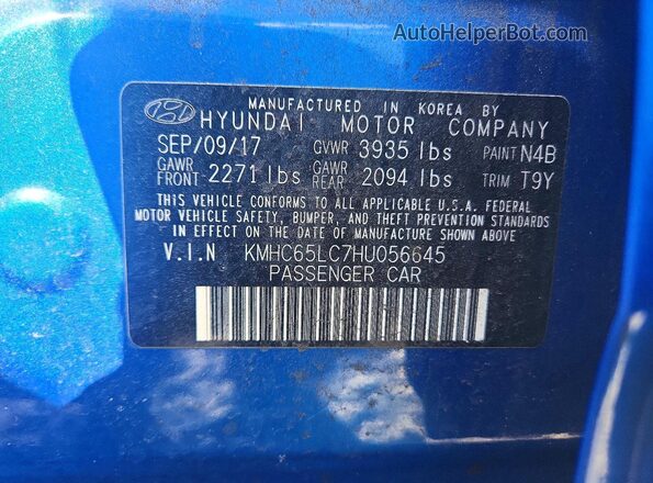 KMHC65LC7HU056645 2017 HYUNDAI IONIQ Blue Widok komory silnika