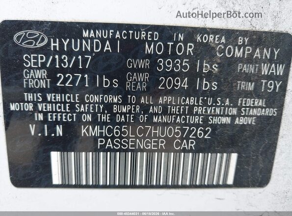 KMHC65LC7HU057262 2017 HYUNDAI IONIQ Белый Вид подкапотного пространства