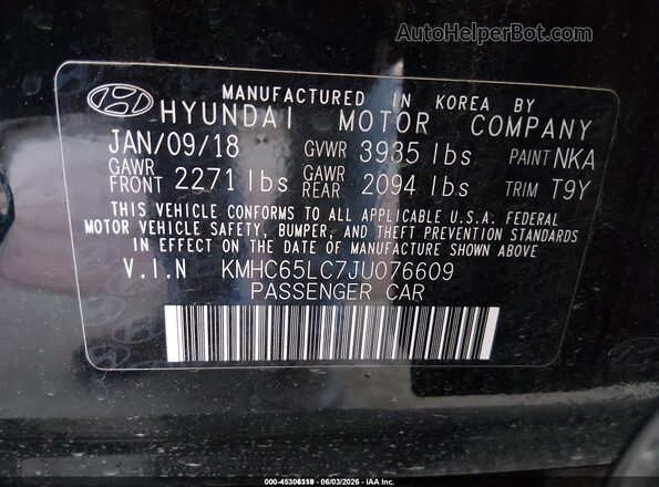 KMHC65LC7JU076609 2018 HYUNDAI IONIQ HYBRID Black 
