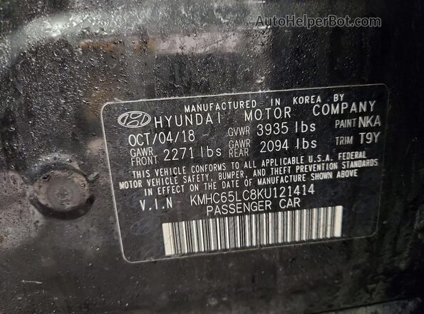 KMHC65LC8KU121414 2019 HYUNDAI IONIQ Черный 