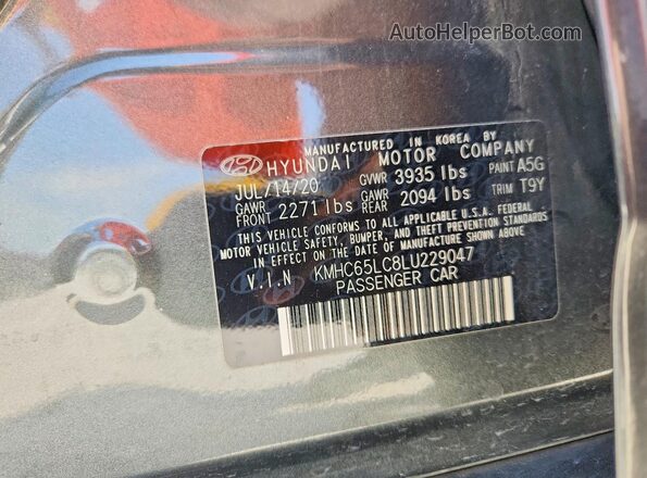 KMHC65LC8LU229047 2020 HYUNDAI IONIQ Gray Вид наклейки з VIN-кодом