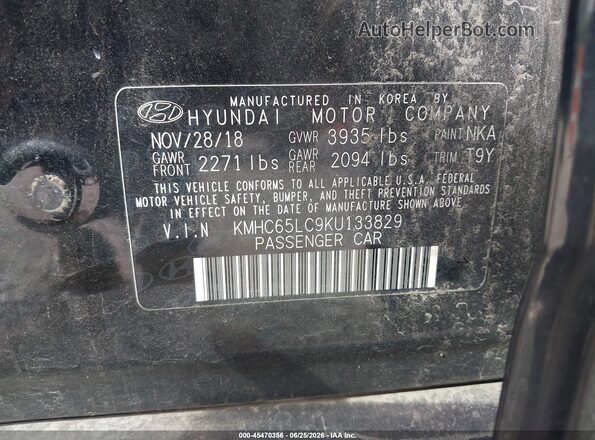 KMHC65LC9KU133829 2019 HYUNDAI IONIQ HYBRID Black Вид підкапотного простору