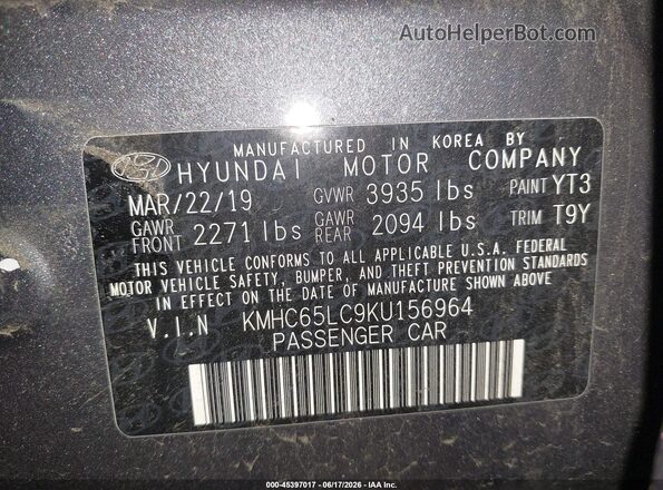 KMHC65LC9KU156964 2019 HYUNDAI IONIQ HYBRID Gray Вид підкапотного простору