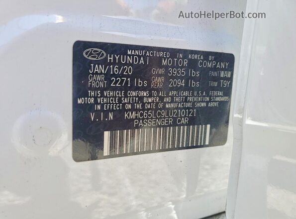 KMHC65LC9LU210121 2020 HYUNDAI IONIQ White Vista interior de 360 grados