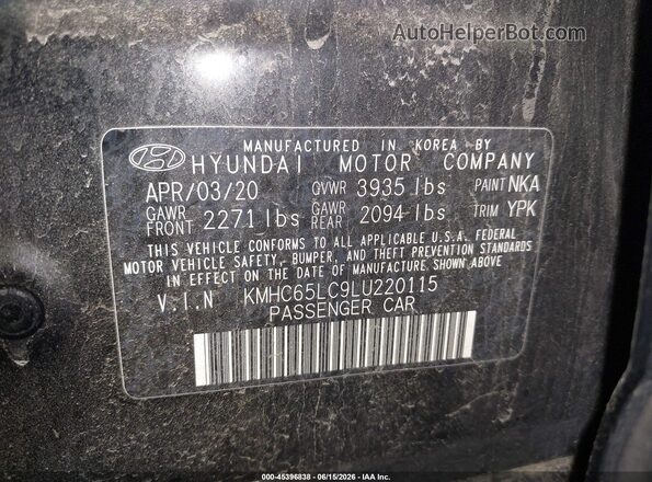 KMHC65LC9LU220115 2020 HYUNDAI IONIQ HYBRID Black ძრავის განყოფილების ხედი