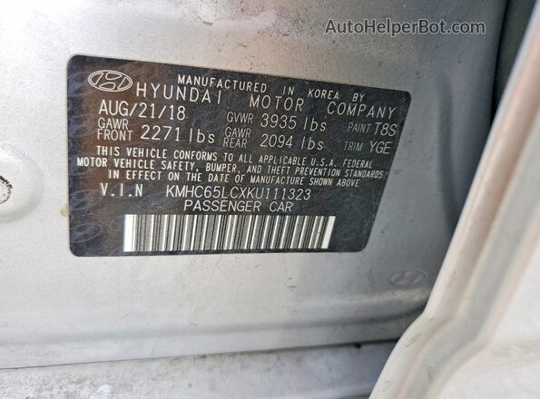 KMHC65LCXKU111323 2019 HYUNDAI IONIQ Серебряный 