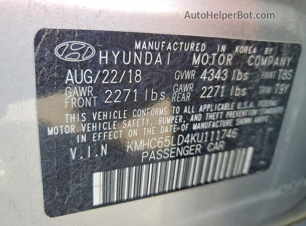 KMHC65LD4KU111746 2019 HYUNDAI IONIQ Silver Շարժիչի բաժամունքի տեսք