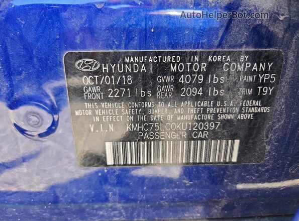 KMHC75LC0KU120397 2019 HYUNDAI IONIQ Blue Շարժիչի բաժամունքի տեսք