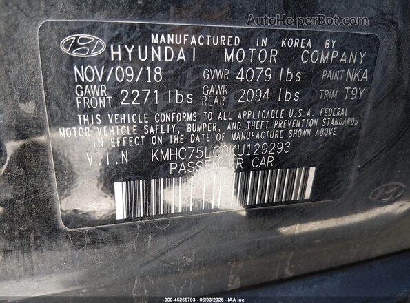 KMHC75LC0KU129293 2019 HYUNDAI IONIQ HYBRID Black Engine compartment view