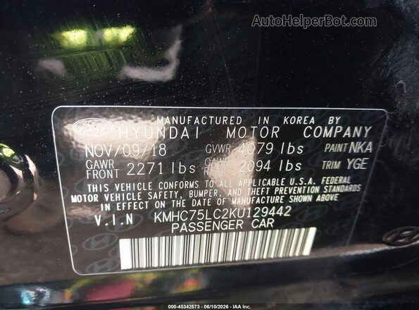 KMHC75LC2KU129442 2019 HYUNDAI IONIQ HYBRID Black ძრავის განყოფილების ხედი