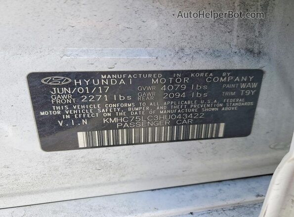KMHC75LC3HU043422 2017 HYUNDAI IONIQ White Вид підкапотного простору