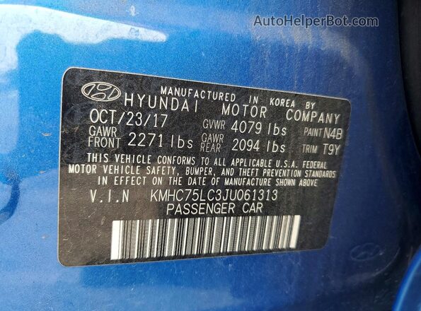 KMHC75LC3JU061313 2018 HYUNDAI IONIQ Blue Widok komory silnika