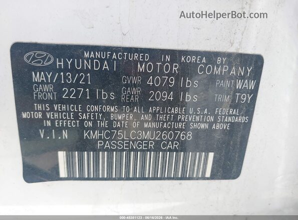 KMHC75LC3MU260768 2021 HYUNDAI IONIQ HYBRID White Widok komory silnika
