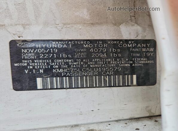 KMHC75LC5LU195579 2020 HYUNDAI IONIQ White Engine compartment view