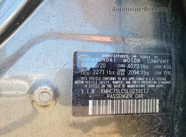 KMHC75LC5LU233117 2020 HYUNDAI IONIQ Gray VIN կոդի պիտակի տեսք