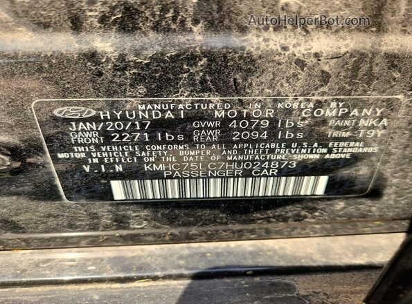 KMHC75LC7HU024873 2017 HYUNDAI IONIQ Black Engine compartment view