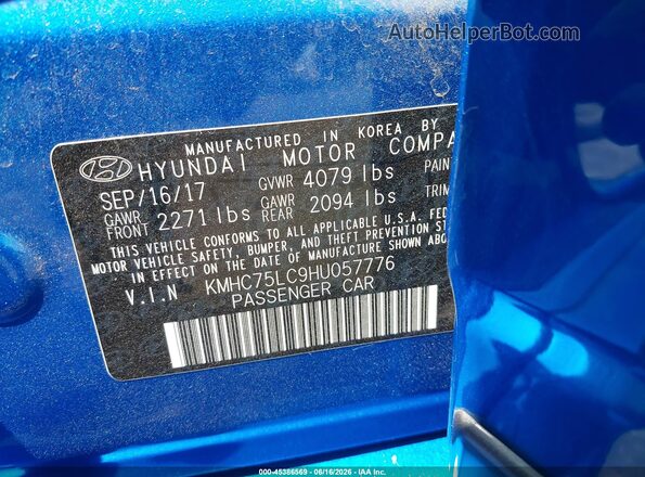 KMHC75LC9HU057776 2017 HYUNDAI IONIQ HYBRID Blue Engine compartment view