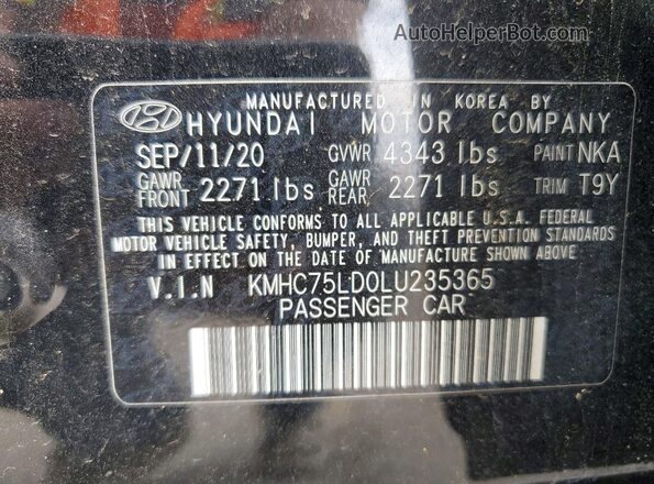KMHC75LD0LU235365 2020 HYUNDAI IONIQ Black VIN sticker view