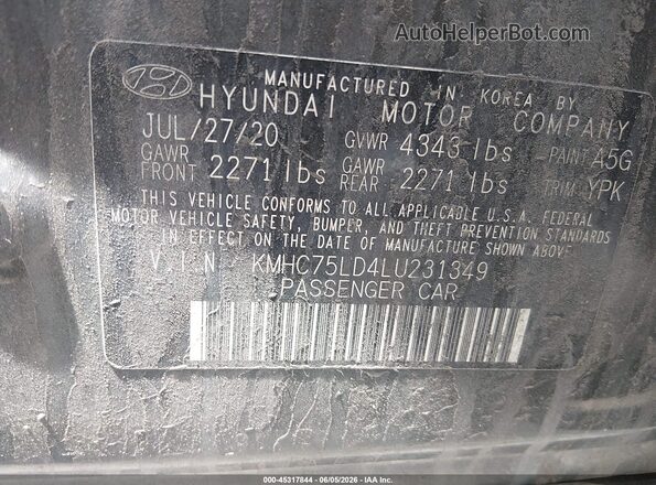 KMHC75LD4LU231349 2020 HYUNDAI IONIQ PLUG-IN HYBRID Gray Вид підкапотного простору