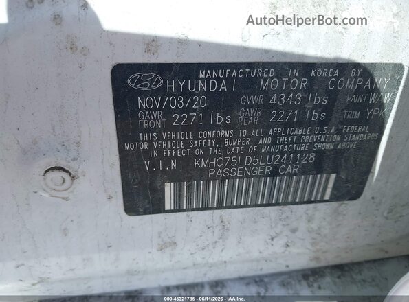 KMHC75LD5LU241128 2020 HYUNDAI IONIQ PLUG-IN HYBRID Белый Вид подкапотного пространства