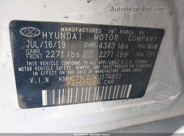 KMHC75LD7KU174871 2019 HYUNDAI IONIQ PLUG-IN HYBRID White Widok komory silnika
