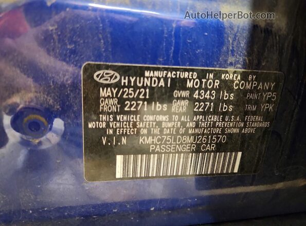 KMHC75LD8MU261570 2021 HYUNDAI IONIQ Blue 