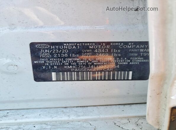 KMHC75LJ4LU072354 2020 HYUNDAI IONIQ White ძრავის განყოფილების ხედი