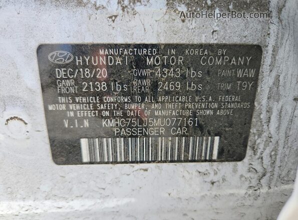 KMHC75LJ5MU077161 2021 HYUNDAI IONIQ Белый Вид наклейки с VIN-кодом