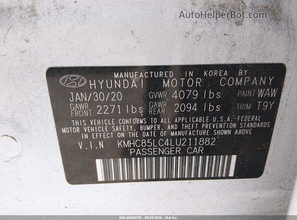 KMHC85LC4LU211882 2020 HYUNDAI IONIQ HYBRID White Widok komory silnika