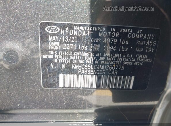 KMHC85LC4MU260775 2021 HYUNDAI IONIQ HYBRID Gray ძრავის განყოფილების ხედი