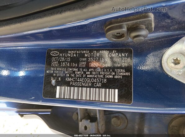 KMHCT4AE0GU045718 2016 HYUNDAI ACCENT Синий Вид подкапотного пространства