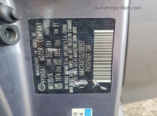 KMHCT4AE0GU158357 2016 HYUNDAI ACCENT Gray 