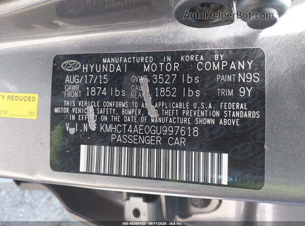 KMHCT4AE0GU997618 2016 HYUNDAI ACCENT Gray Engine compartment view